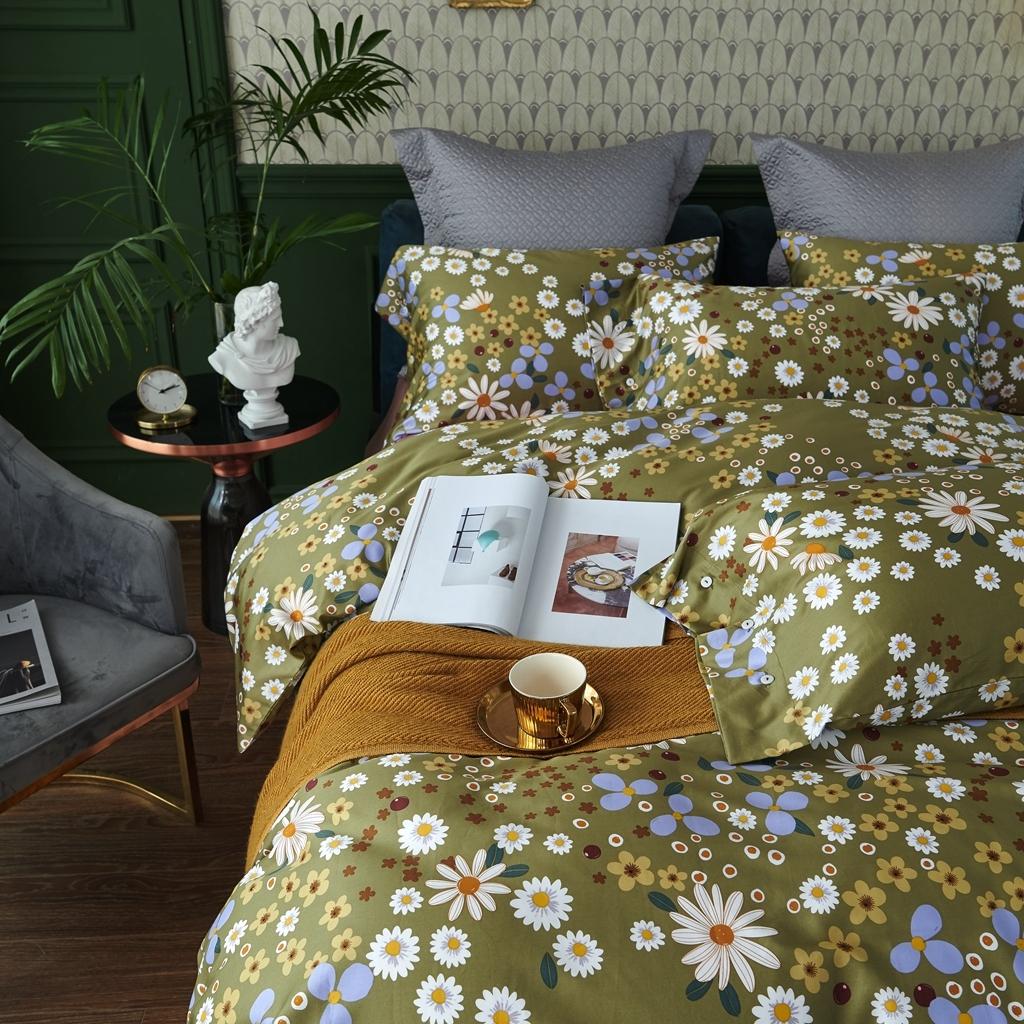 91家纺网 家纺一手货源 找家纺 优然居 2020新款60S长绒棉活性印花四件套 南笙黄