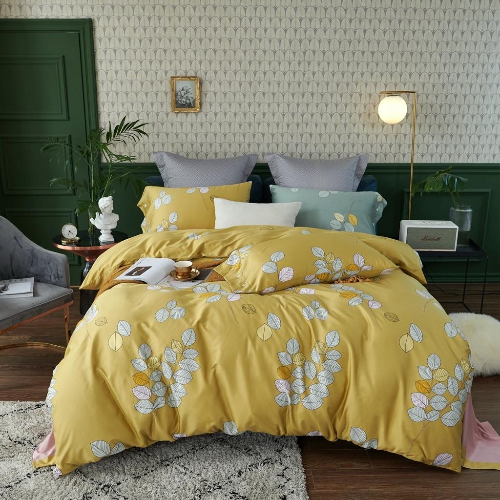 91家纺网 家纺一手货源 找家纺 优然居 2020新款60S长绒棉活性印花四件套 浅陌黄