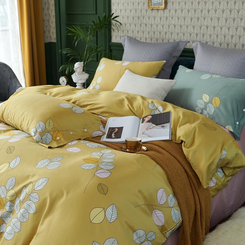 91家纺网 家纺一手货源 找家纺 优然居 2020新款60S长绒棉活性印花四件套 浅陌黄