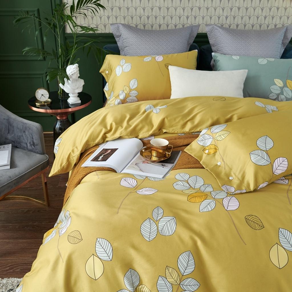 91家纺网 家纺一手货源 找家纺 优然居 2020新款60S长绒棉活性印花四件套 浅陌黄