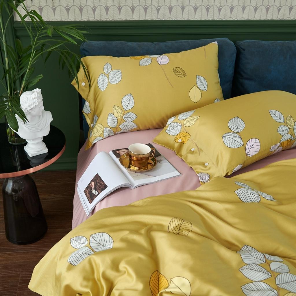 91家纺网 家纺一手货源 找家纺 优然居 2020新款60S长绒棉活性印花四件套 浅陌黄