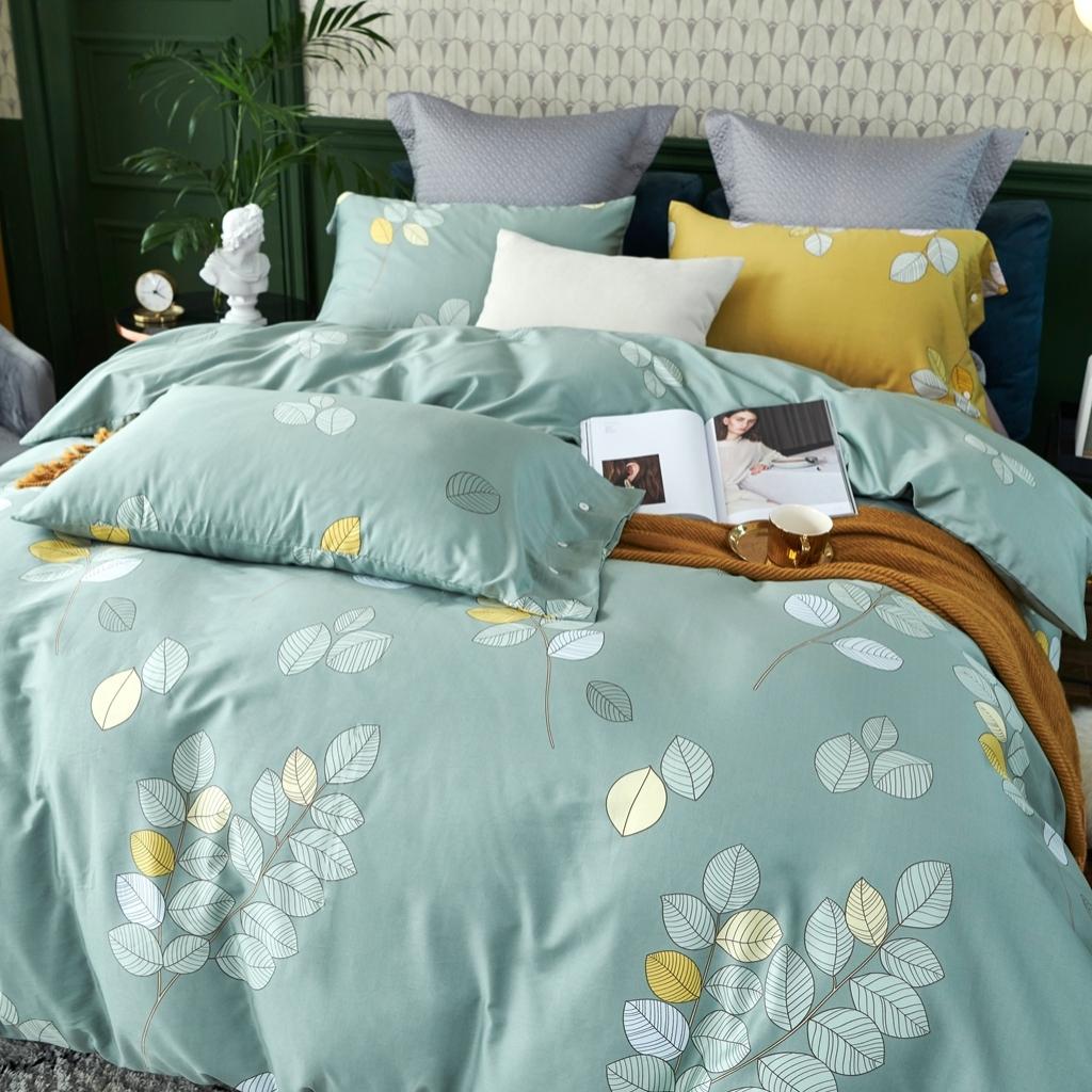 91家纺网 家纺一手货源 找家纺 优然居 2020新款60S长绒棉活性印花四件套 浅陌绿