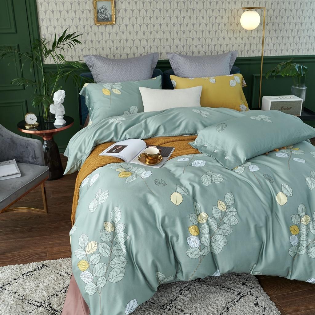 91家纺网 家纺一手货源 找家纺 优然居 2020新款60S长绒棉活性印花四件套 浅陌绿