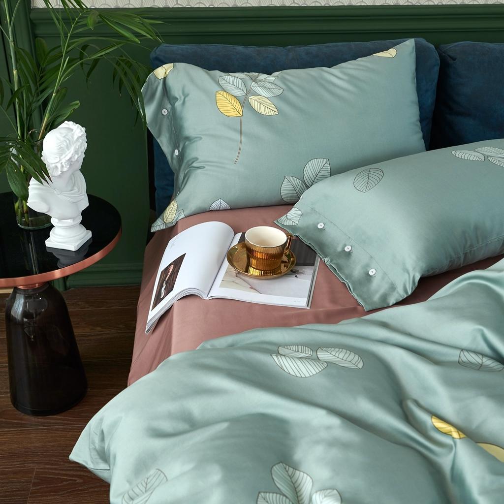 91家纺网 家纺一手货源 找家纺 优然居 2020新款60S长绒棉活性印花四件套 浅陌绿