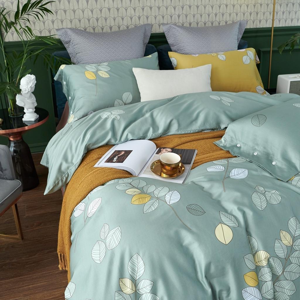 91家纺网 家纺一手货源 找家纺 优然居 2020新款60S长绒棉活性印花四件套 浅陌绿