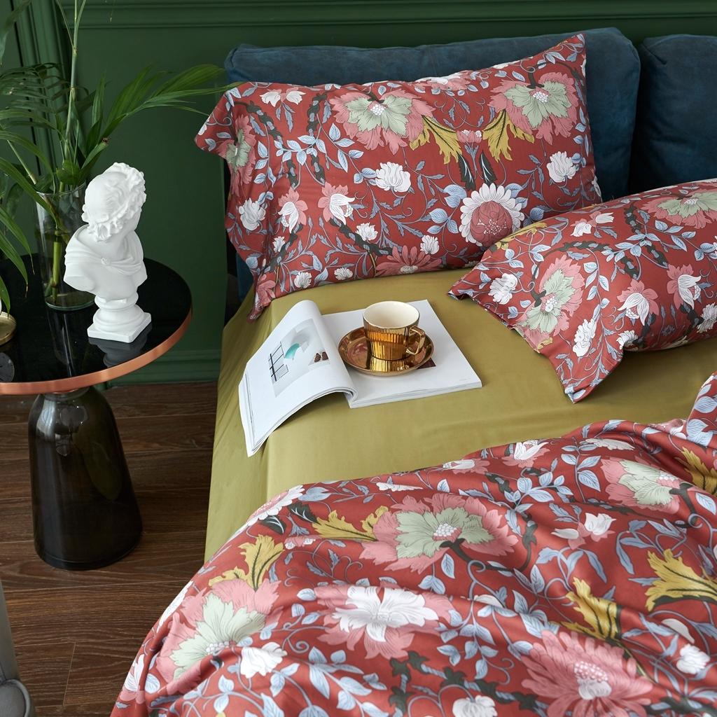 91家纺网 家纺一手货源 找家纺 优然居 2020新款60S长绒棉活性印花四件套 特赫姆红