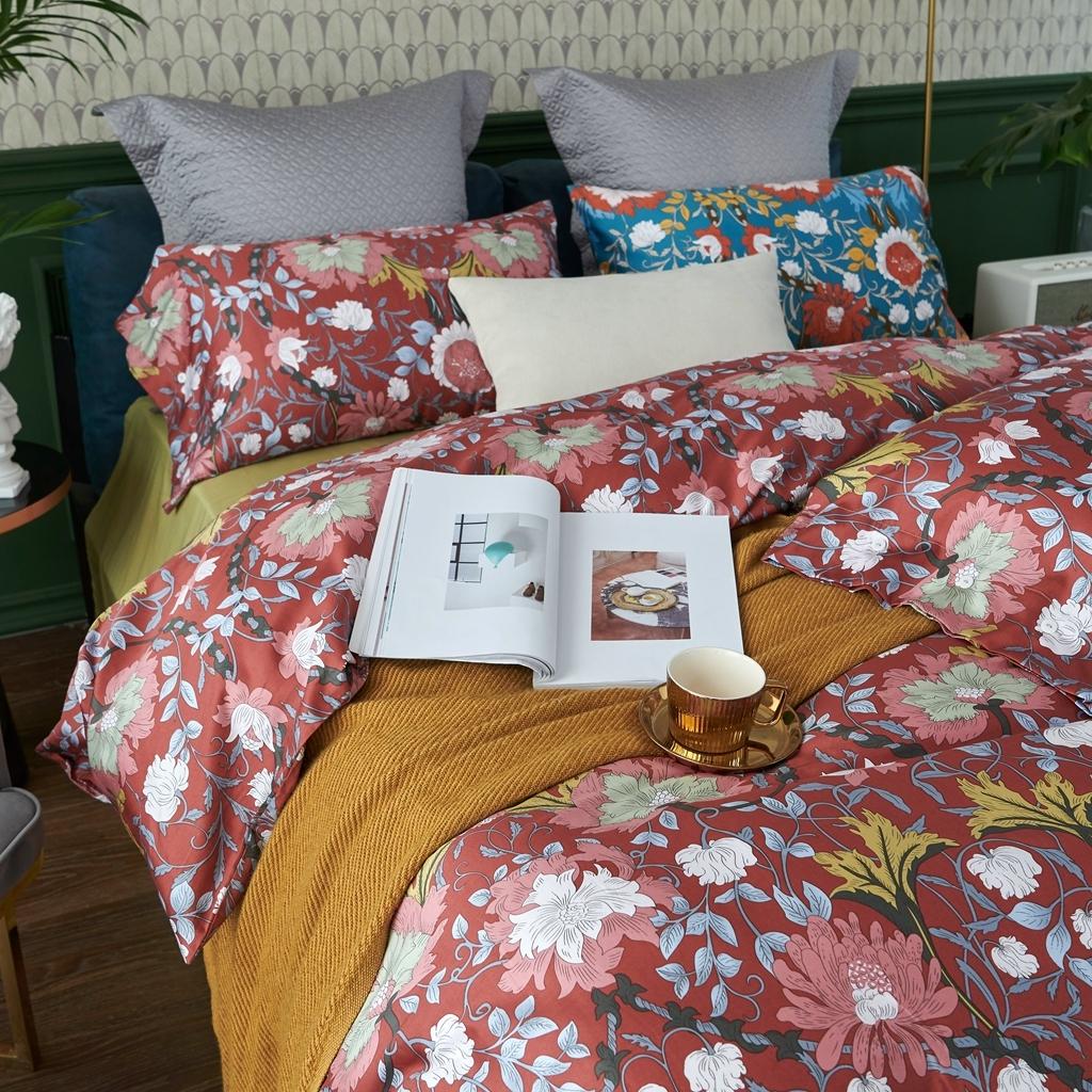 91家纺网 家纺一手货源 找家纺 优然居 2020新款60S长绒棉活性印花四件套 特赫姆红