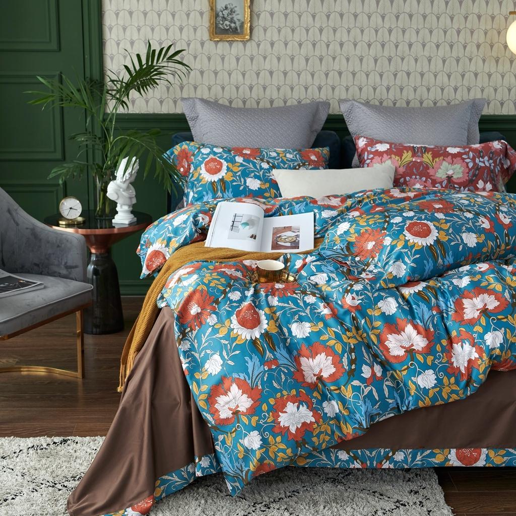 91家纺网 家纺一手货源 找家纺 优然居 2020新款60S长绒棉活性印花四件套 特赫姆蓝