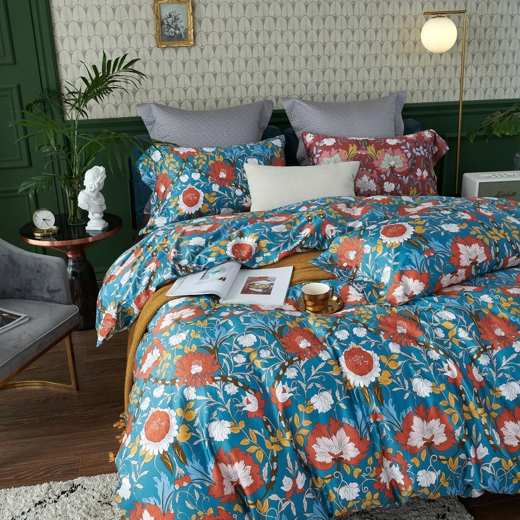 91家纺网 家纺一手货源 找家纺 优然居 2020新款60S长绒棉活性印花四件套 特赫姆蓝