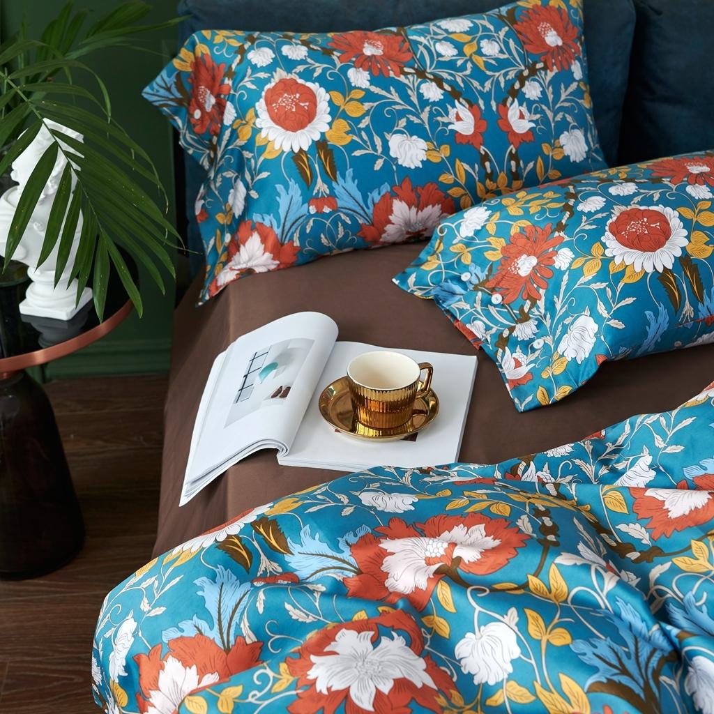 91家纺网 家纺一手货源 找家纺 优然居 2020新款60S长绒棉活性印花四件套 特赫姆蓝