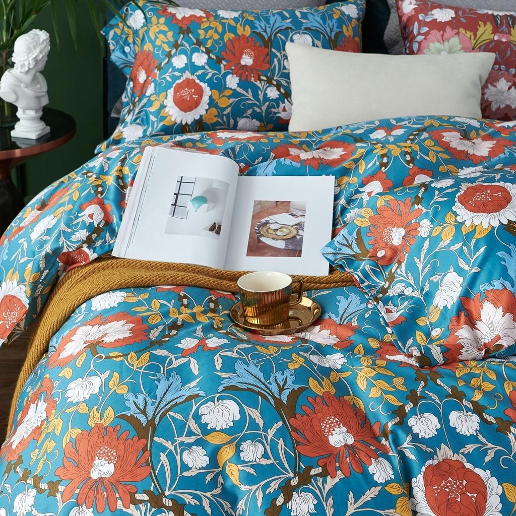 91家纺网 家纺一手货源 找家纺 优然居 2020新款60S长绒棉活性印花四件套 特赫姆蓝