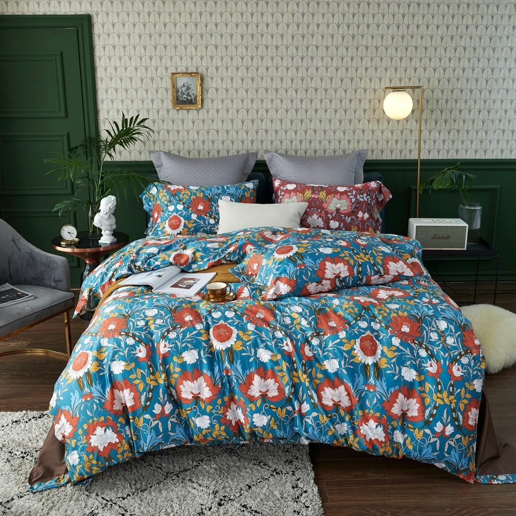 91家纺网 家纺一手货源 找家纺 优然居 2020新款60S长绒棉活性印花四件套 特赫姆蓝