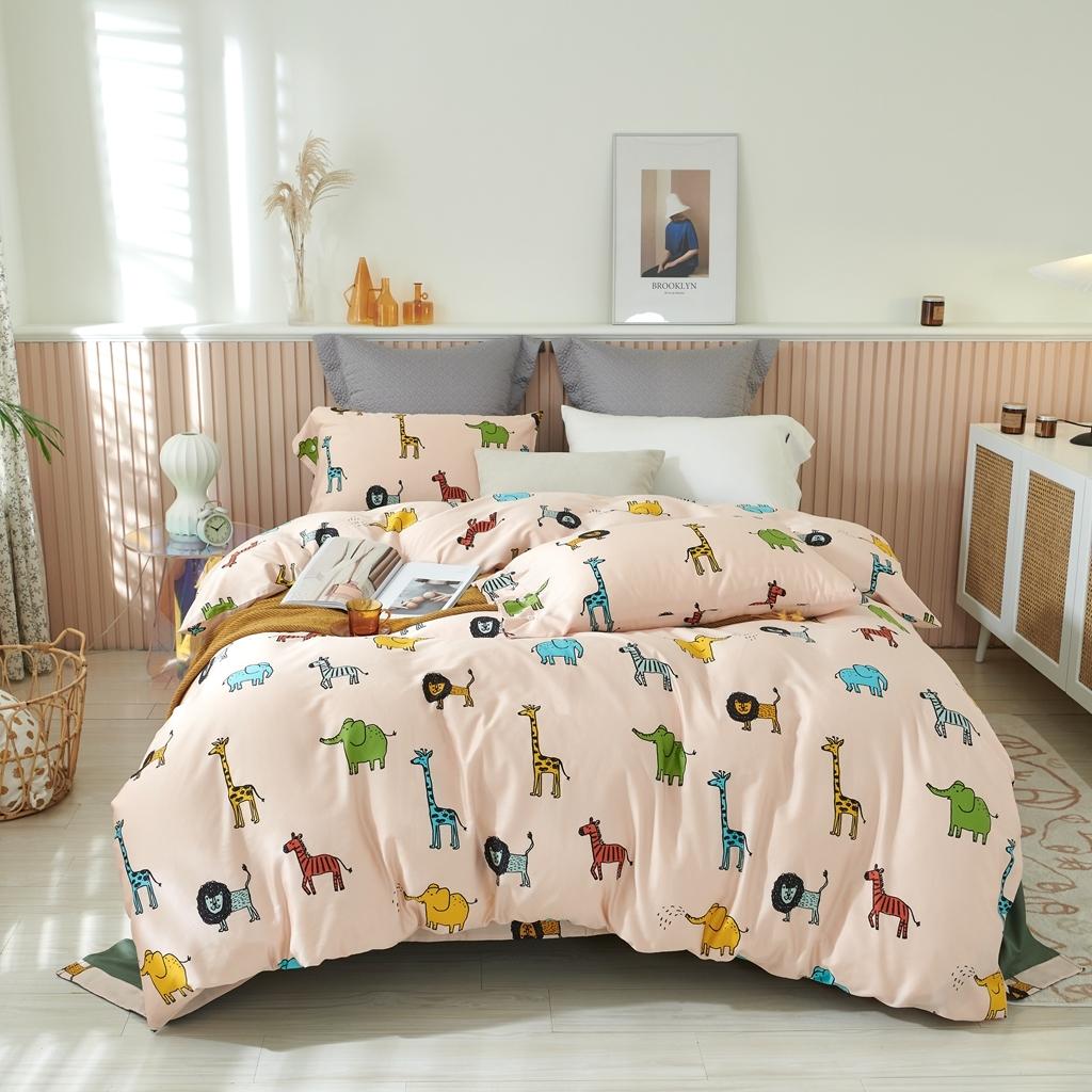 91家纺网 家纺一手货源 找家纺 优然居 2020新款60S长绒棉活性印花四件套 长颈鹿乐园