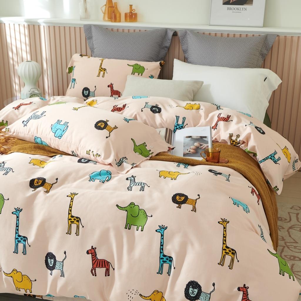 91家纺网 家纺一手货源 找家纺 优然居 2020新款60S长绒棉活性印花四件套 长颈鹿乐园