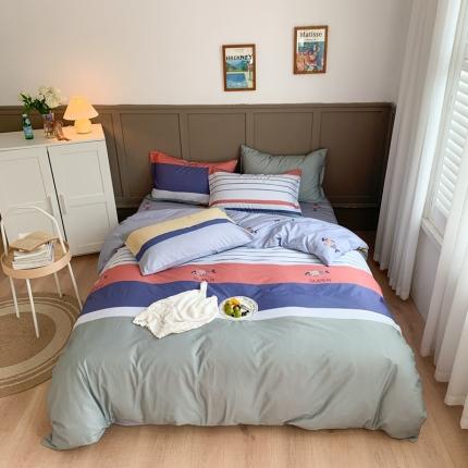 91家纺网 家纺一手货源 找家纺 时年 2020新款40支全棉莫兰迪系列四件套 飞鱼