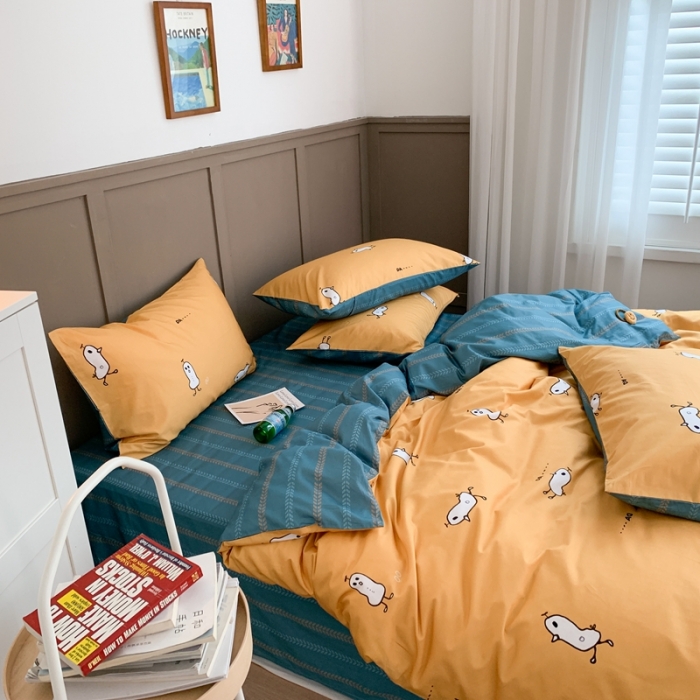 91家纺网 家纺一手货源 找家纺 时年 2020新款40支全棉莫兰迪系列四件套 哒哒