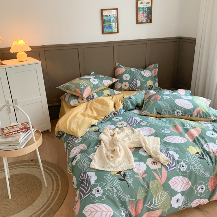 91家纺网 家纺一手货源 找家纺 时年 2020新款40支全棉莫兰迪系列四件套 繁枝