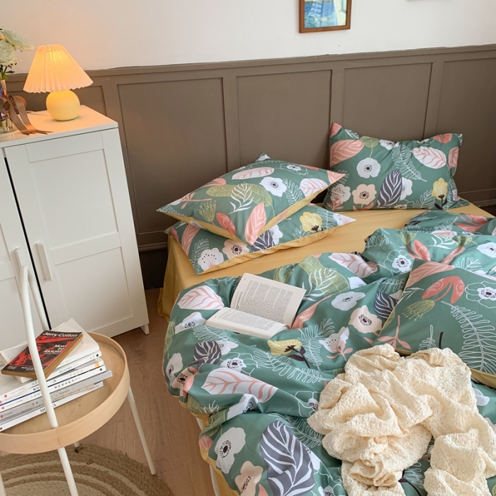 91家纺网 家纺一手货源 找家纺 时年 2020新款40支全棉莫兰迪系列四件套 繁枝