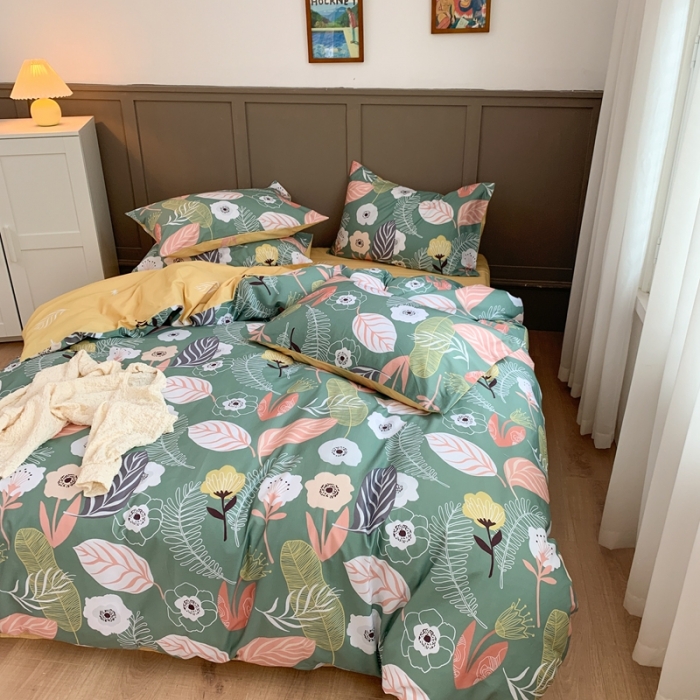 91家纺网 家纺一手货源 找家纺 时年 2020新款40支全棉莫兰迪系列四件套 繁枝