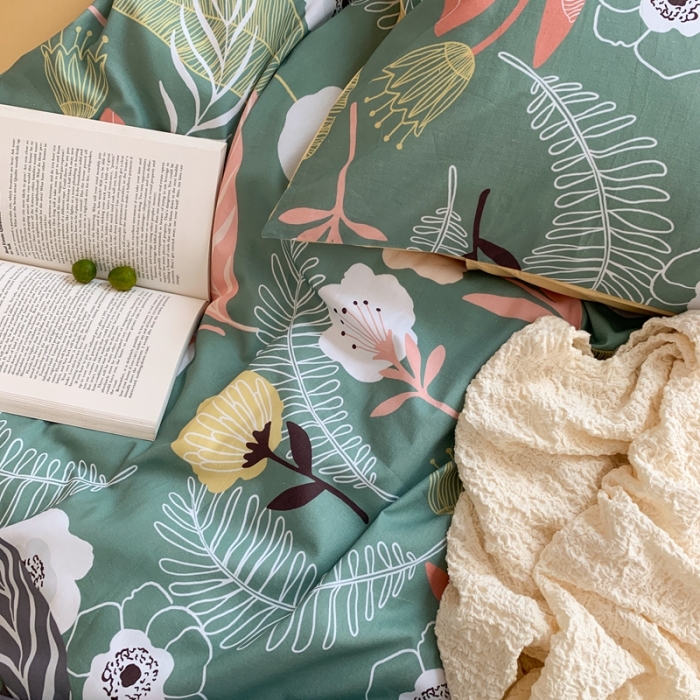 91家纺网 家纺一手货源 找家纺 时年 2020新款40支全棉莫兰迪系列四件套 繁枝