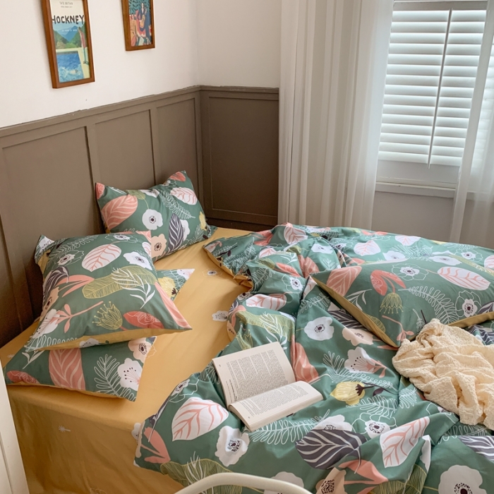 91家纺网 家纺一手货源 找家纺 时年 2020新款40支全棉莫兰迪系列四件套 繁枝