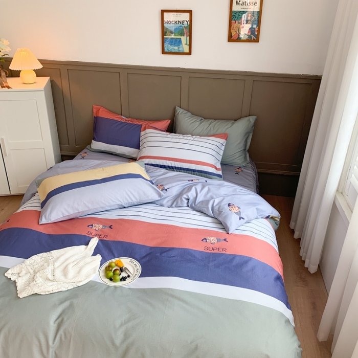 91家纺网 家纺一手货源 找家纺 时年 2020新款40支全棉莫兰迪系列四件套 飞鱼