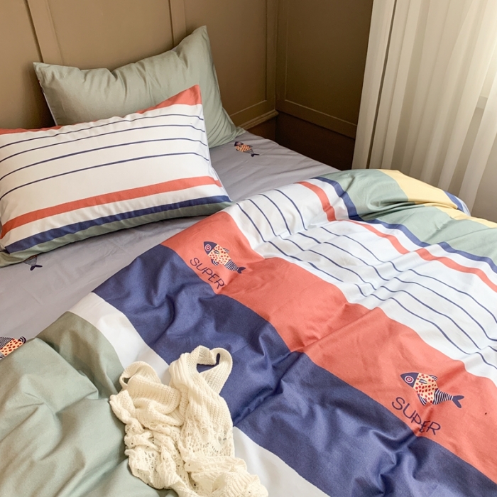 91家纺网 家纺一手货源 找家纺 时年 2020新款40支全棉莫兰迪系列四件套 飞鱼