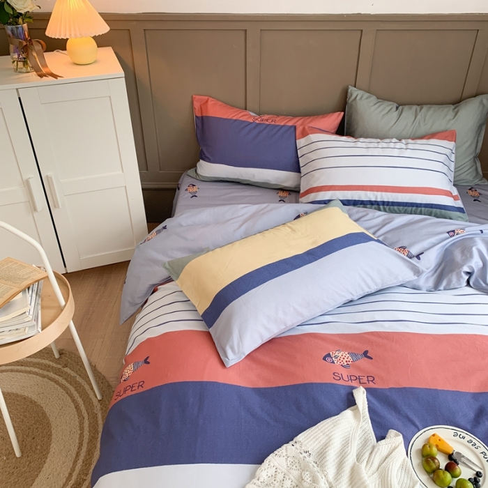 91家纺网 家纺一手货源 找家纺 时年 2020新款40支全棉莫兰迪系列四件套 飞鱼