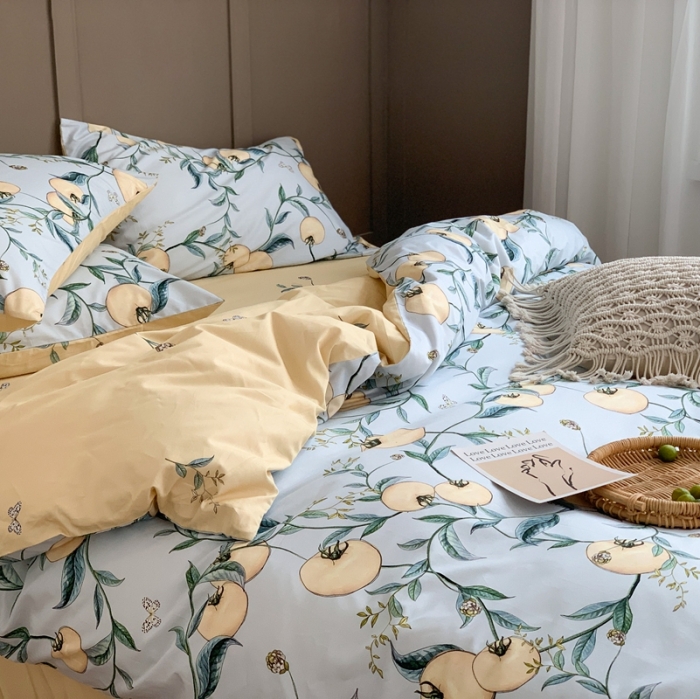 91家纺网 家纺一手货源 找家纺 时年 2020新款40支全棉莫兰迪系列四件套 硕果