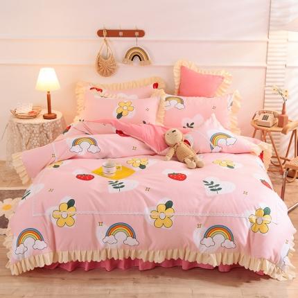 梦之岛 2020新款韩版磨毛蕾丝四件套 草莓恋歌-粉