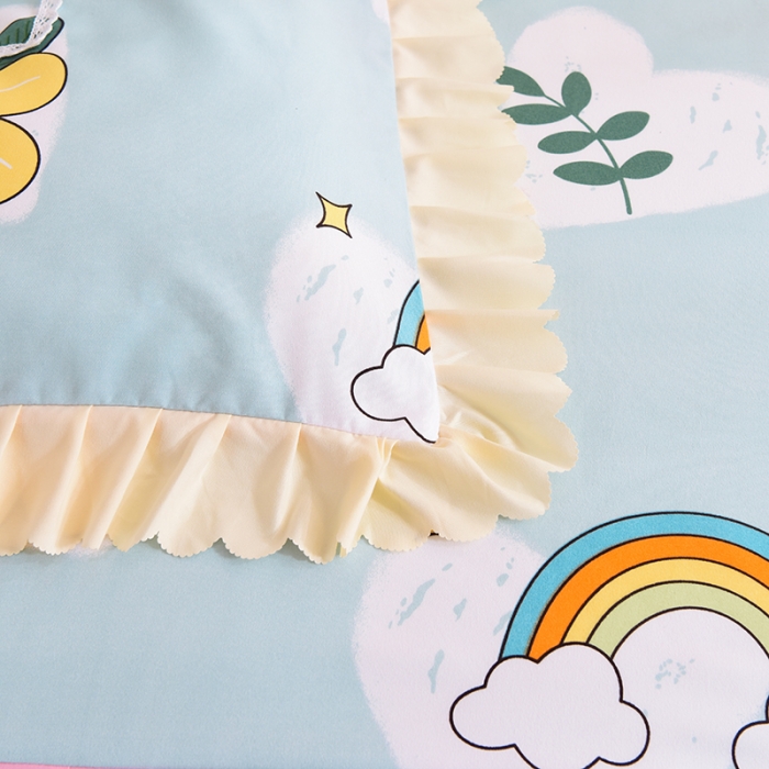 91家纺网 家纺一手货源 找家纺 梦之岛 2020新款韩版磨毛蕾丝四件套 草莓恋歌-蓝