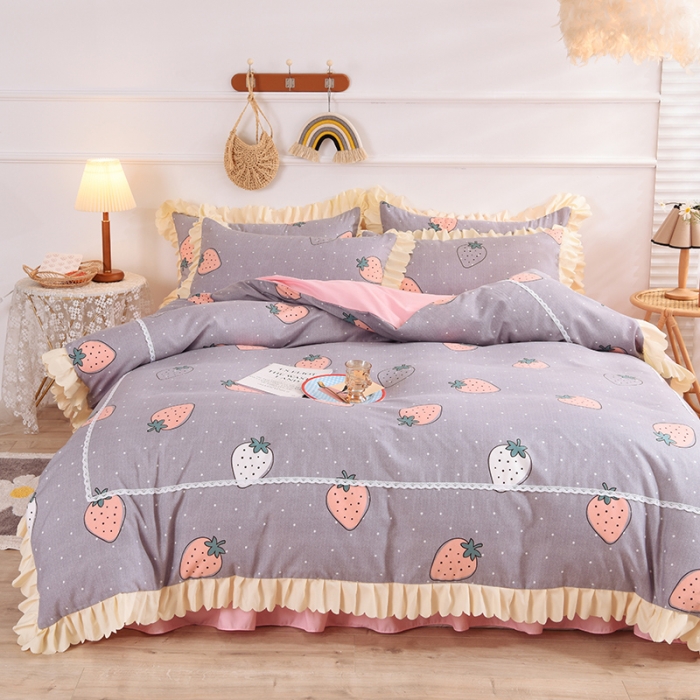 91家纺网 家纺一手货源 找家纺 梦之岛 2020新款韩版磨毛蕾丝四件套 草莓派