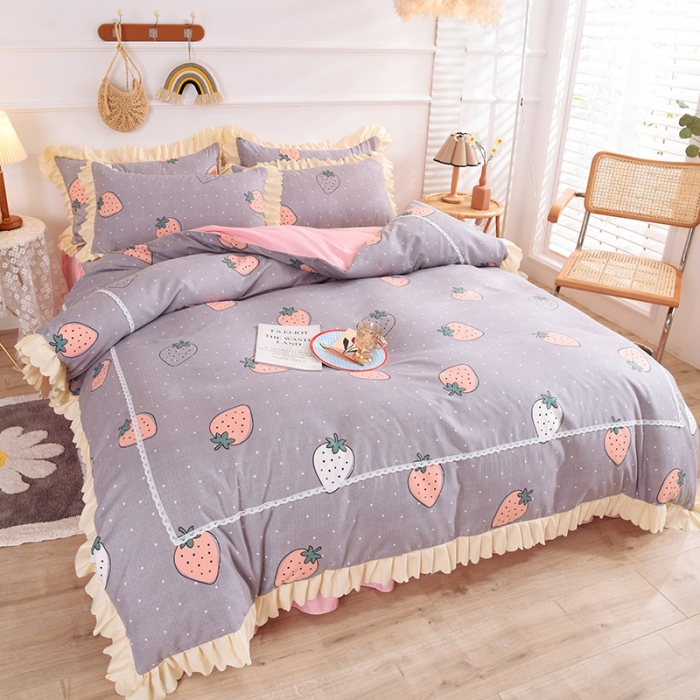 91家纺网 家纺一手货源 找家纺 梦之岛 2020新款韩版磨毛蕾丝四件套 草莓派