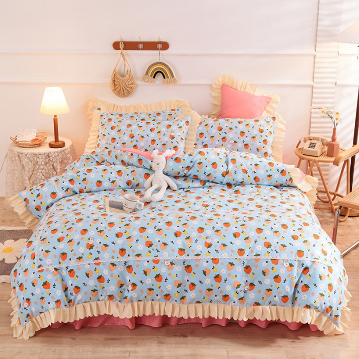 91家纺网 家纺一手货源 找家纺 梦之岛 2020新款韩版磨毛蕾丝四件套 草莓心语