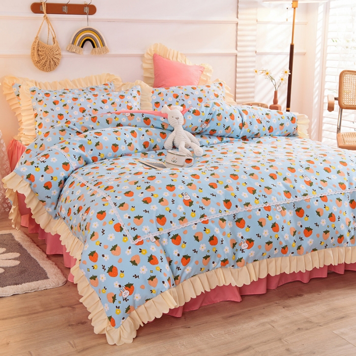 91家纺网 家纺一手货源 找家纺 梦之岛 2020新款韩版磨毛蕾丝四件套 草莓心语