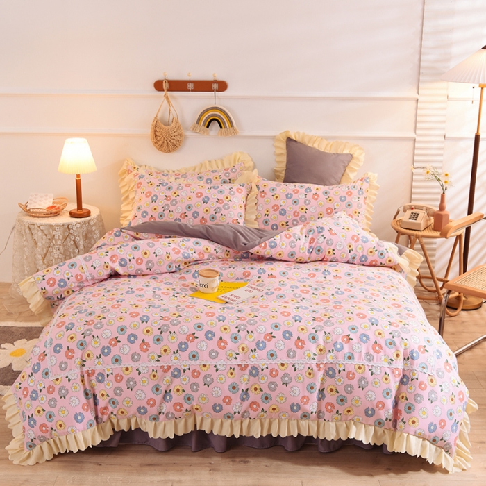 91家纺网 家纺一手货源 找家纺 梦之岛 2020新款韩版磨毛蕾丝四件套 花之语