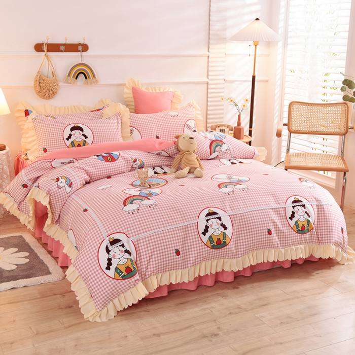 91家纺网 家纺一手货源 找家纺 梦之岛 2020新款韩版磨毛蕾丝四件套 甜心女孩