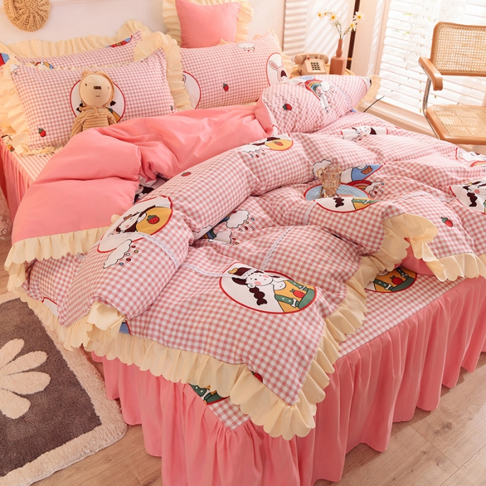 91家纺网 家纺一手货源 找家纺 梦之岛 2020新款韩版磨毛蕾丝四件套 甜心女孩