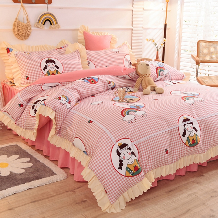 91家纺网 家纺一手货源 找家纺 梦之岛 2020新款韩版磨毛蕾丝四件套 甜心女孩