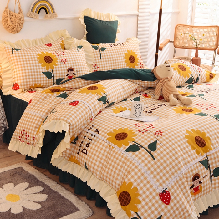 91家纺网 家纺一手货源 找家纺 梦之岛 2020新款韩版磨毛蕾丝四件套 向阳花开