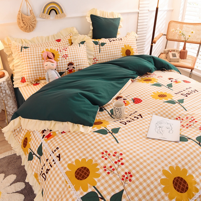 91家纺网 家纺一手货源 找家纺 梦之岛 2020新款韩版磨毛蕾丝四件套 向阳花开