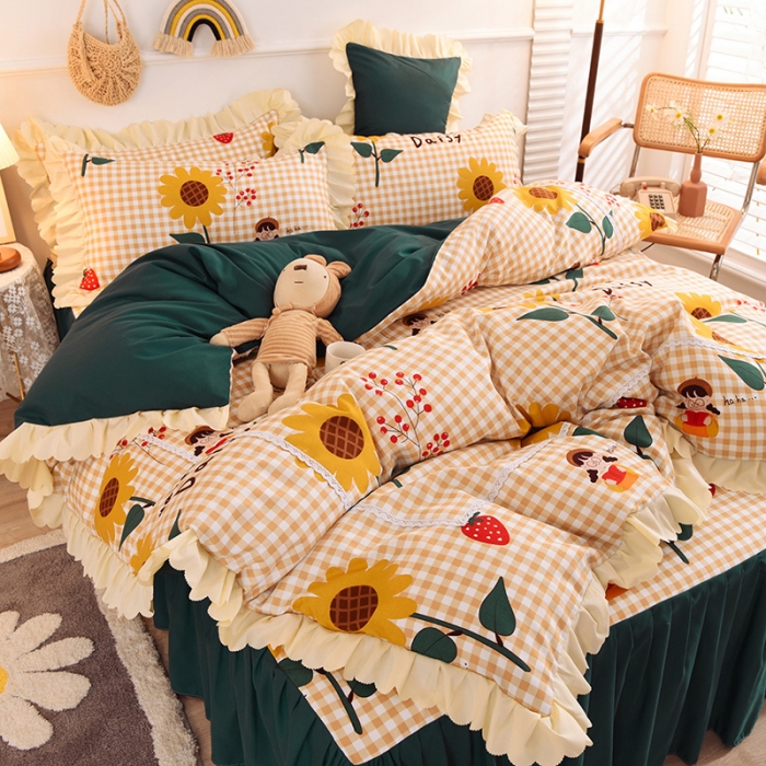 91家纺网 家纺一手货源 找家纺 梦之岛 2020新款韩版磨毛蕾丝四件套 向阳花开