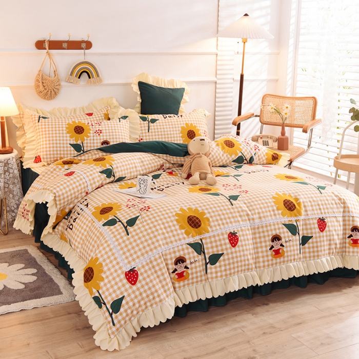 91家纺网 家纺一手货源 找家纺 梦之岛 2020新款韩版磨毛蕾丝四件套 向阳花开