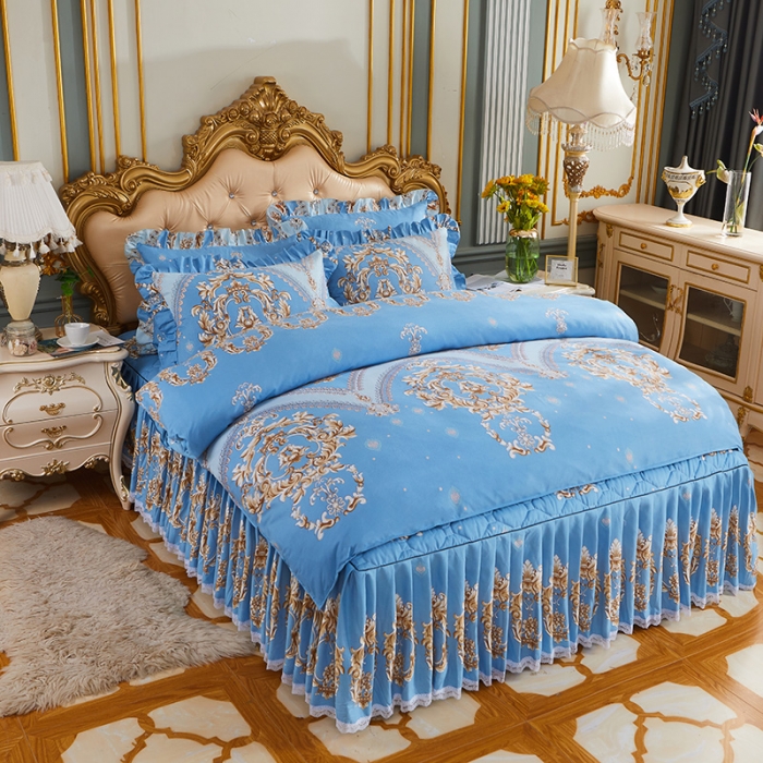 91家纺网 家纺一手货源 找家纺 艾裙海 2020新款斜纹加厚夹棉床裙四件套北欧风情