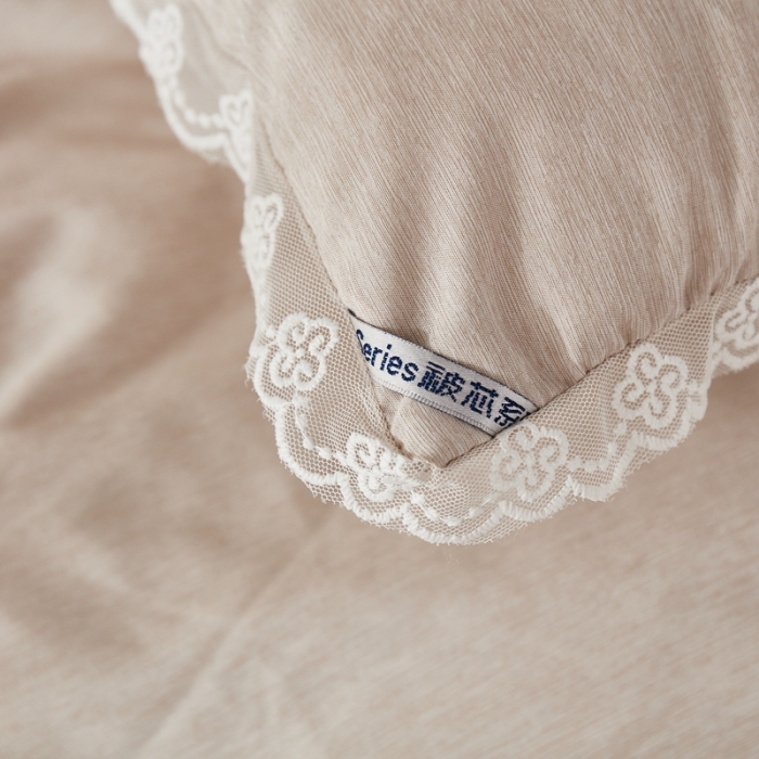 91家纺网 家纺一手货源 找家纺 啊雅家居2025新款肌理纹绣花花边羽丝绒被发财树米黄色