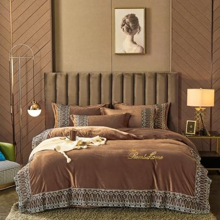 91家纺网 家纺一手货源 找家纺 （总）金米诺2020爆款公主风工艺款纯色加厚水晶绒绣花四件套