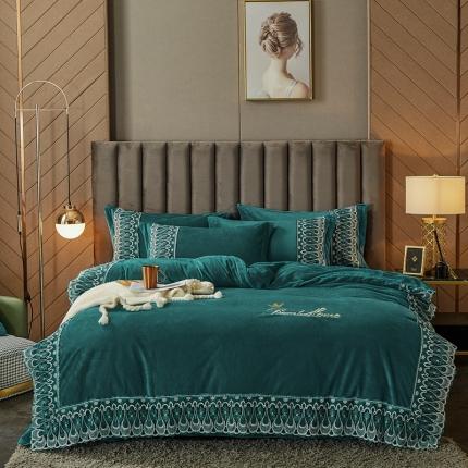 91家纺网 家纺一手货源 找家纺 （总）金米诺2020爆款公主风工艺款纯色加厚水晶绒绣花四件套