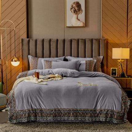 91家纺网 家纺一手货源 找家纺 （总）金米诺2020爆款公主风工艺款纯色加厚水晶绒绣花四件套