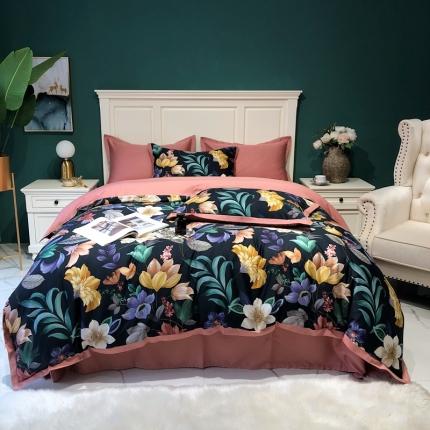 91家纺网 家纺一手货源 找家纺 太古汇 2020新款60支数码印花小边款四件套奥戴尔-藏青