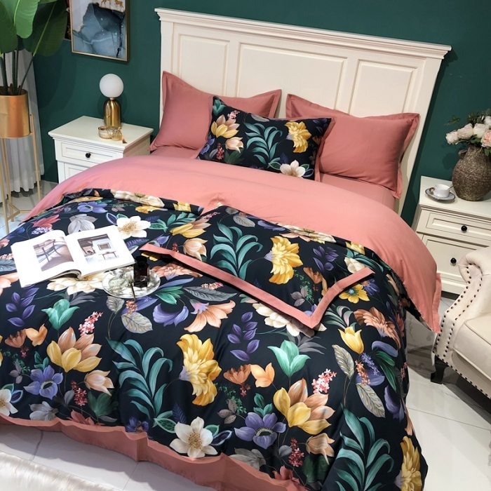 91家纺网 家纺一手货源 找家纺 太古汇 2020新款60支数码印花小边款四件套奥戴尔-藏青